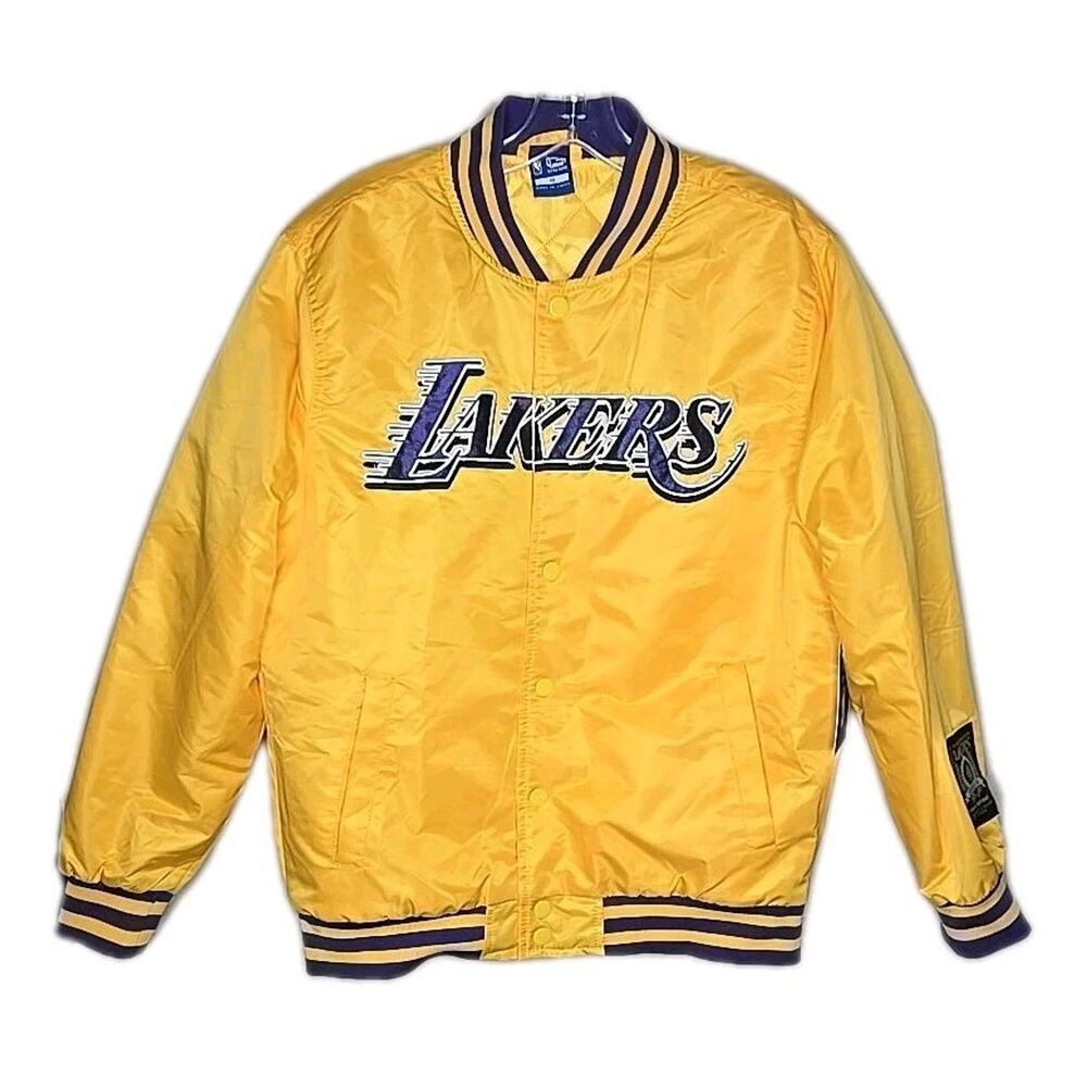 NEW! NBA Ultra Game Los Angeles Lakers Satin Bomber Varsity Stitched Yellow Sm